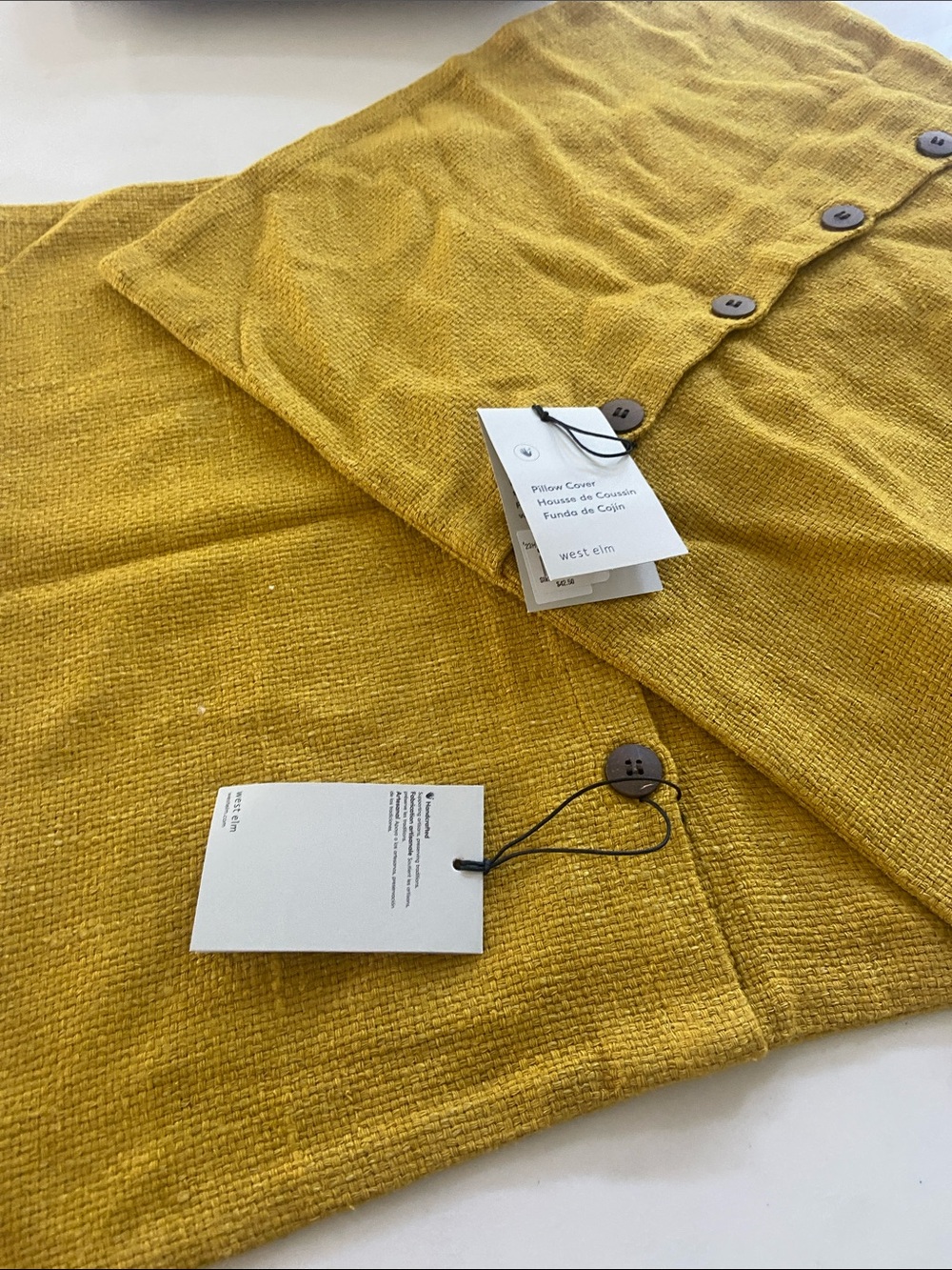 West Elm Textured Mustard Yellow Button-Front pillow covers